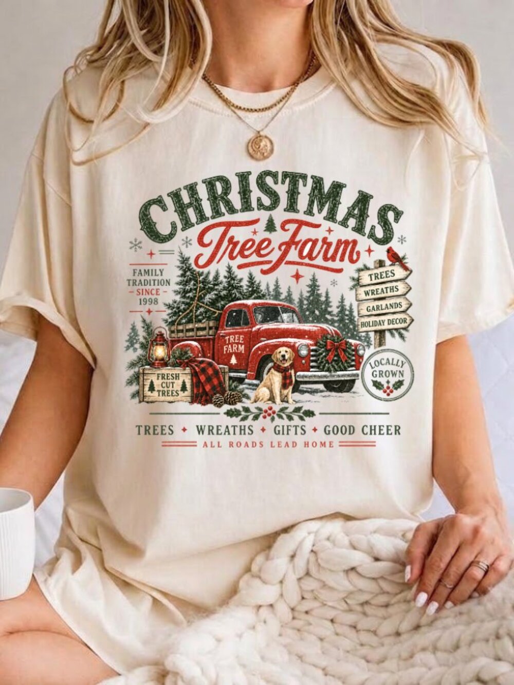 Vintage Christmas Tree Farm Rustic Holiday Aesthetic Ivory Comfort Colors Tee